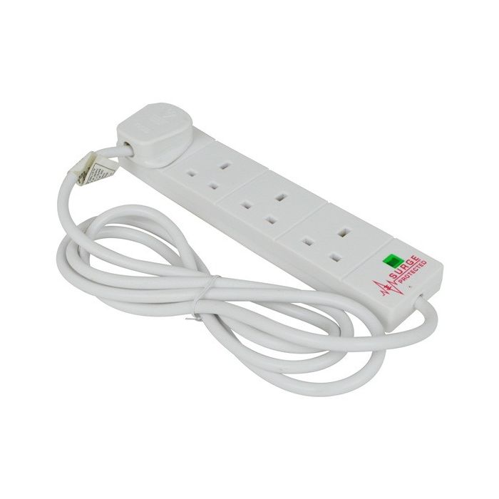 4 Way Surge Protected Extension Socket White 2M