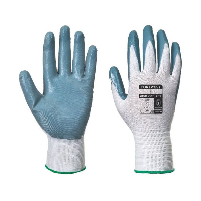Flexo Nitrile Grip Glove Grey White Large Pack Of 12