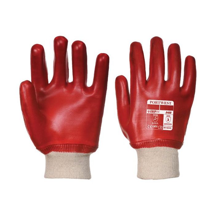 Pvc Knitwrist Dipped Gloves Red Large