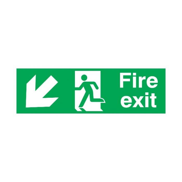 Fire Exit Arrow Down Left Rigid Polypropylene 150Mm X 450Mm