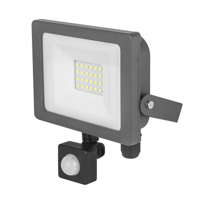 Slim Line Led Flood Light With Pir Grey 20W