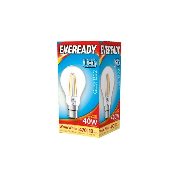 Eveready LED Filament GLS B22 470LM BC 4W 27000K