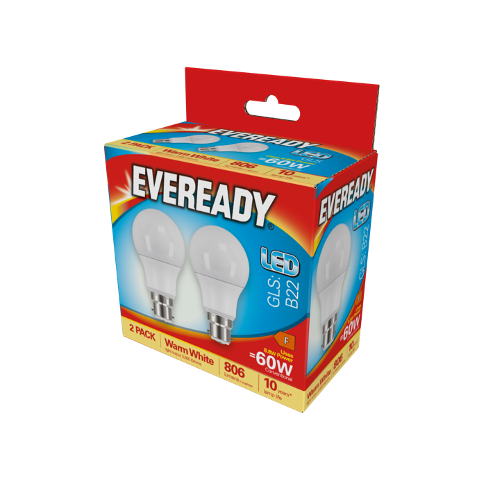 LED GLS BC B22 3000k Warm White Pack 2
