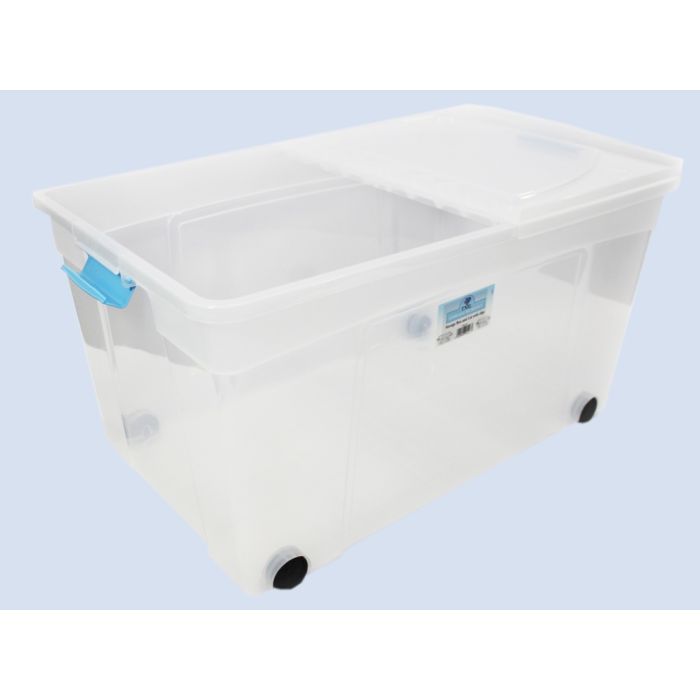 TML Clik N Store Box & Lid 110L Clear With Wheels