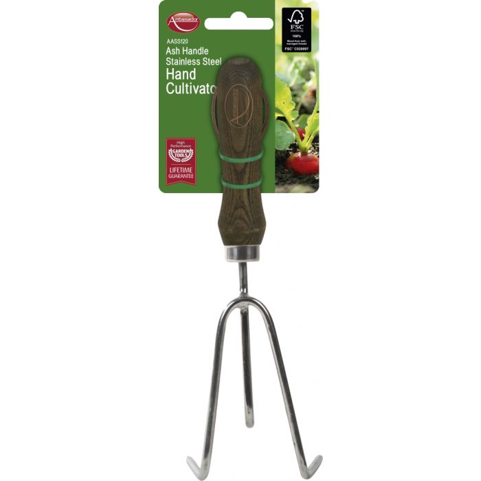 Ambassador Ash Handle Stainless Steel Hand Cultivator