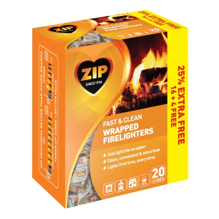 Zip Fast & Clean Wrapped Firelighters Pack 16 Plus 25% Free