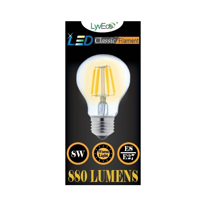 Lyveco Es Clear Led 8 Filament 880 Lumens Gls 2700K 8 Watt