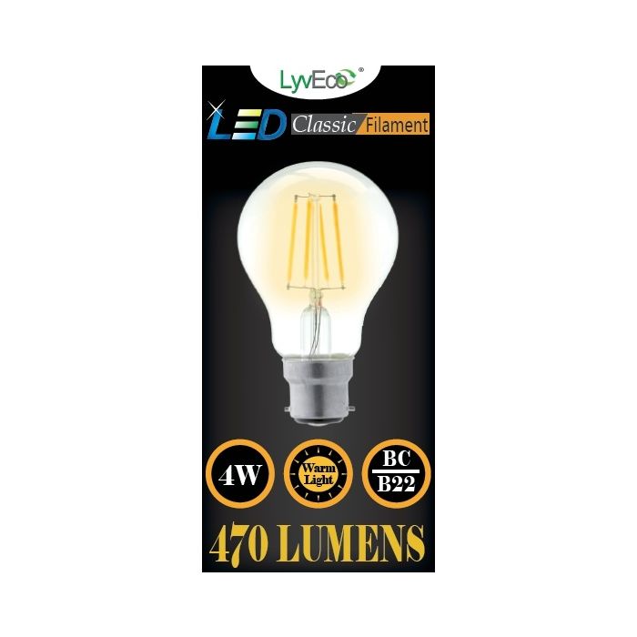 Lyveco Bc Clear Led 4 Filament 470 Lumens Gls 2700K 4 Watt