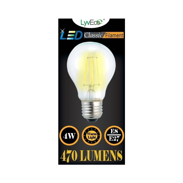 Lyveco Es Clear Led 4 Filament 470 Lumens Gls 2700K 4 Watt