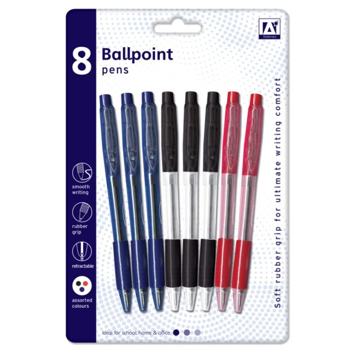 A Star Ballpoint Pens With Grips Pack 8