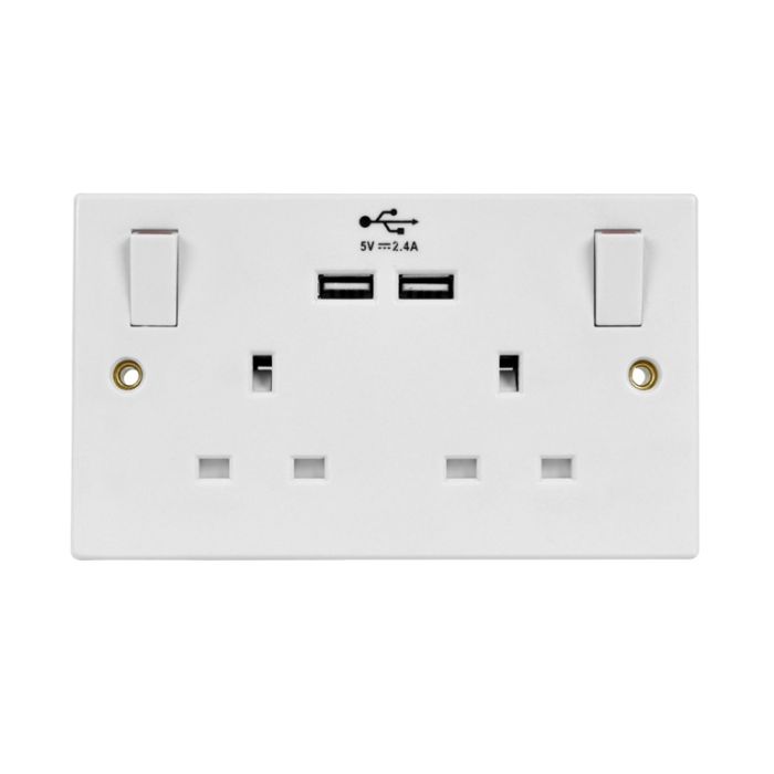 Securlec Lyvia Two Gang White Switched Socket With 2 x USB
