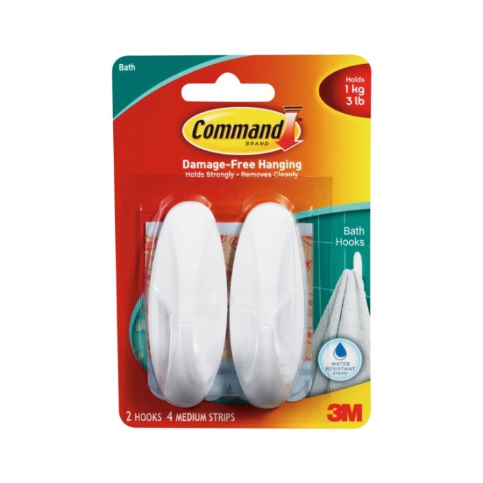 Command Bath Hooks 2 Hooks 4 Medium Strips