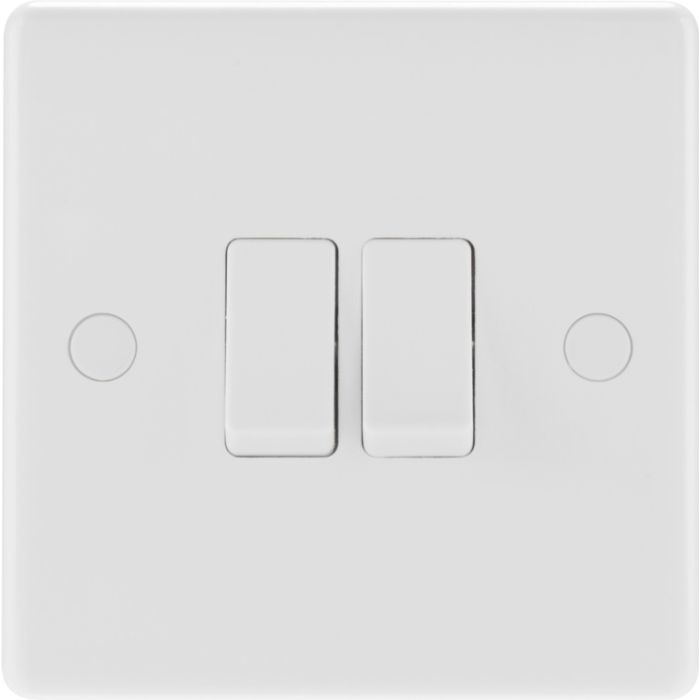 Nexus 2 Gang 2 Way White Round Edge Switch 10A