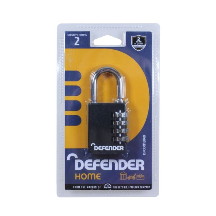 Defender Black Diecast Combi Padlock 40Mm