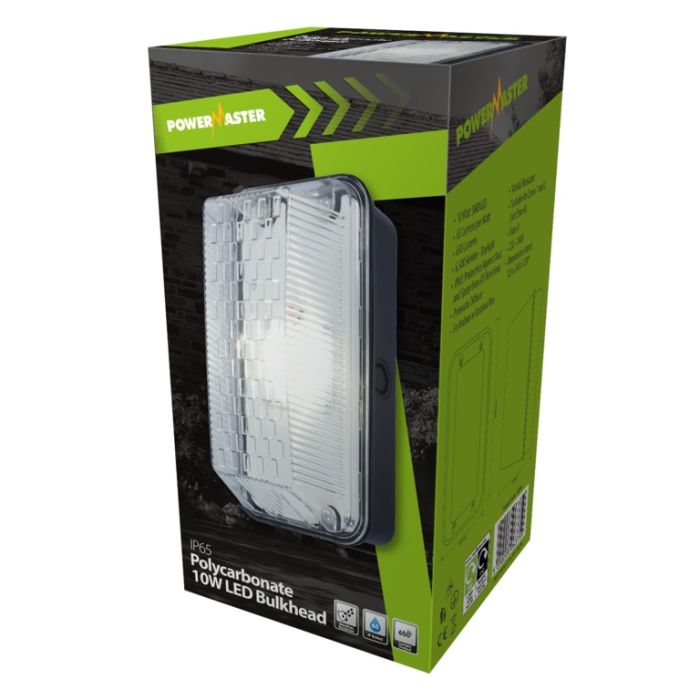 Powermaster Polycarbonate Bulkhead Ip44 10W 6400K