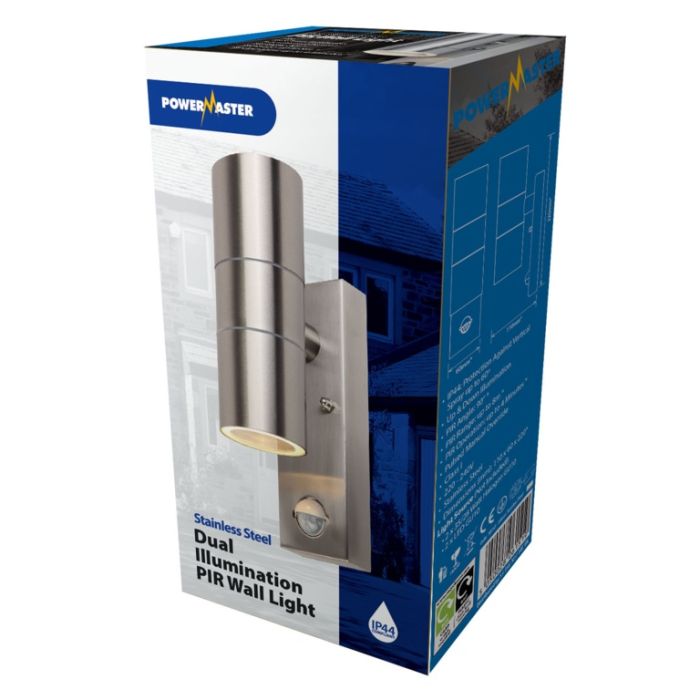Powermaster Pir Twin Wall Spotlight Ip44 Stainless Steel