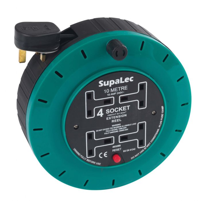Securlec 10M 4 Gang 10 Amp Extension Reel