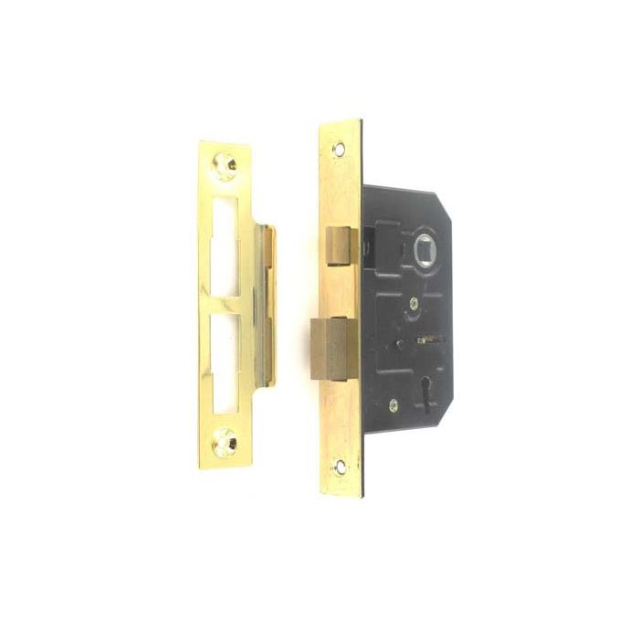 Securit 3 Lever Sash Lock Brass Plated With 4 Keys 63Mm