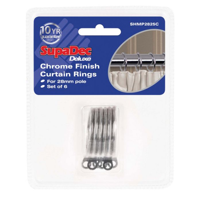 Woodside SupaDec Curtain Rings Pack 6 Chrome Finish