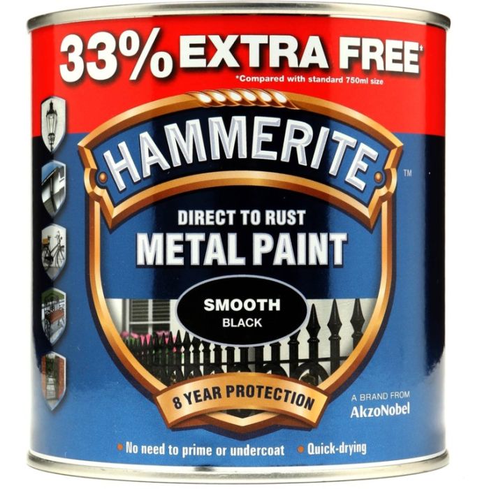 Hammerite Metal Paint Smooth 750Ml + 33% Free Black