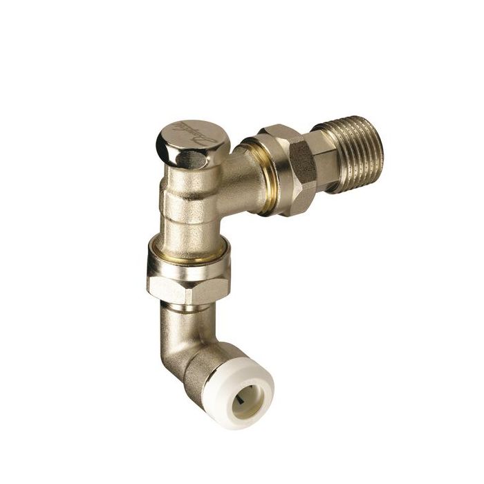 Danfoss RAS-C2 thermostatic radiator valve with lockshield valve and 10mm pushfit elbows 