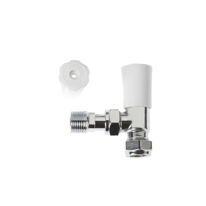 Invensys Drayton TRV angled with drain off tail piece lockshield; cap and reducer 10mm White/Chrome 