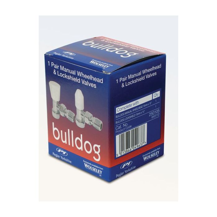 Yorkshire Bulldog wheelhead and lockshield manual valve pack 15mm 