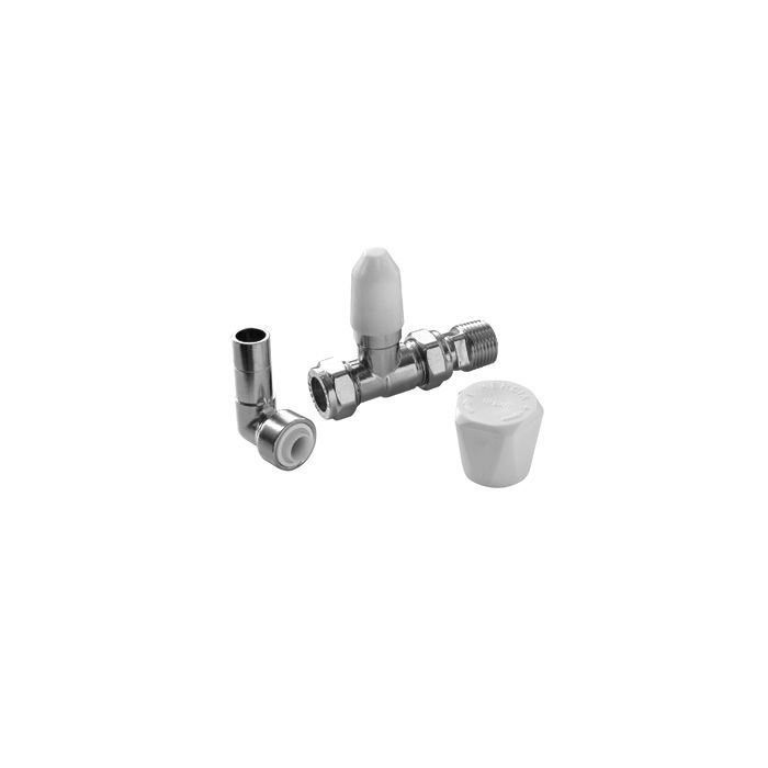 Pegler Yorkshire Mercia straight wheel-head lockshield valve with elbow 15 x 10mm 
