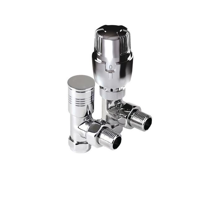 Intatec angled thermostatic radiator valve with metal lockshield pack 15mm Chrome 
