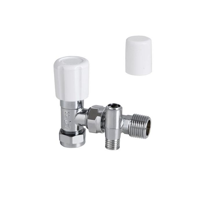 Wolseley Own Brand Center angled manual radiator valve with drain off & lockshield 15mm 