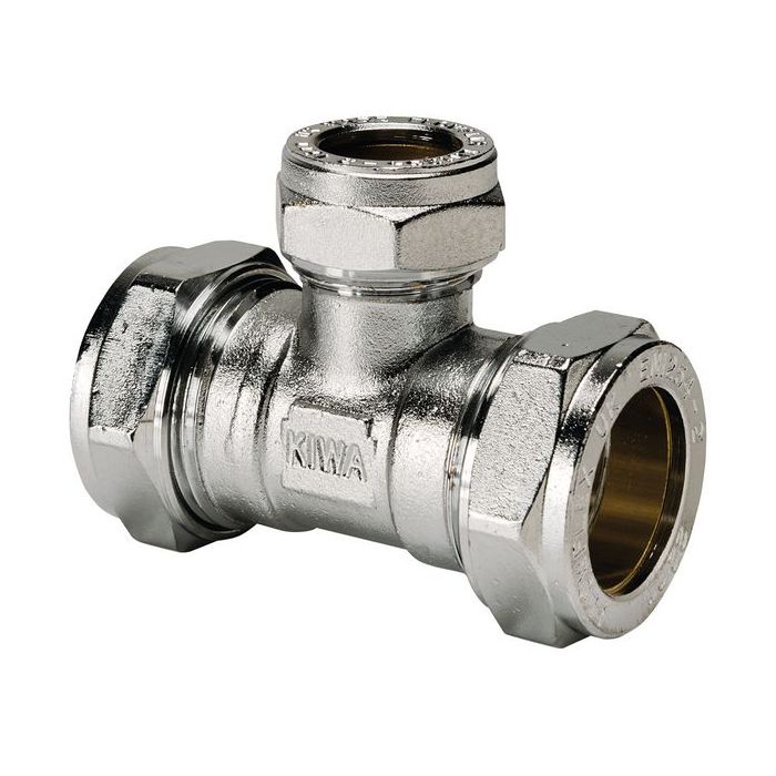Center Center Brand compression reducer tee 15mm x 15mm x 22mm Chrome Plated 