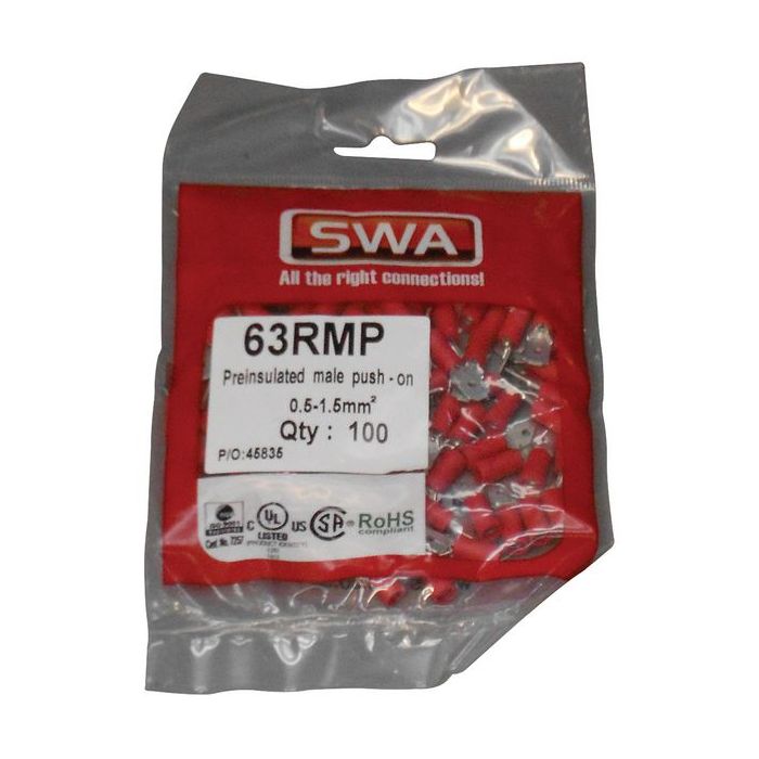 Specialised Wiring push on terminal male 6.3mm Red 