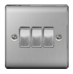 Bg Brushed Steel 10Ax Plate Switch 2 Way 3 Gang